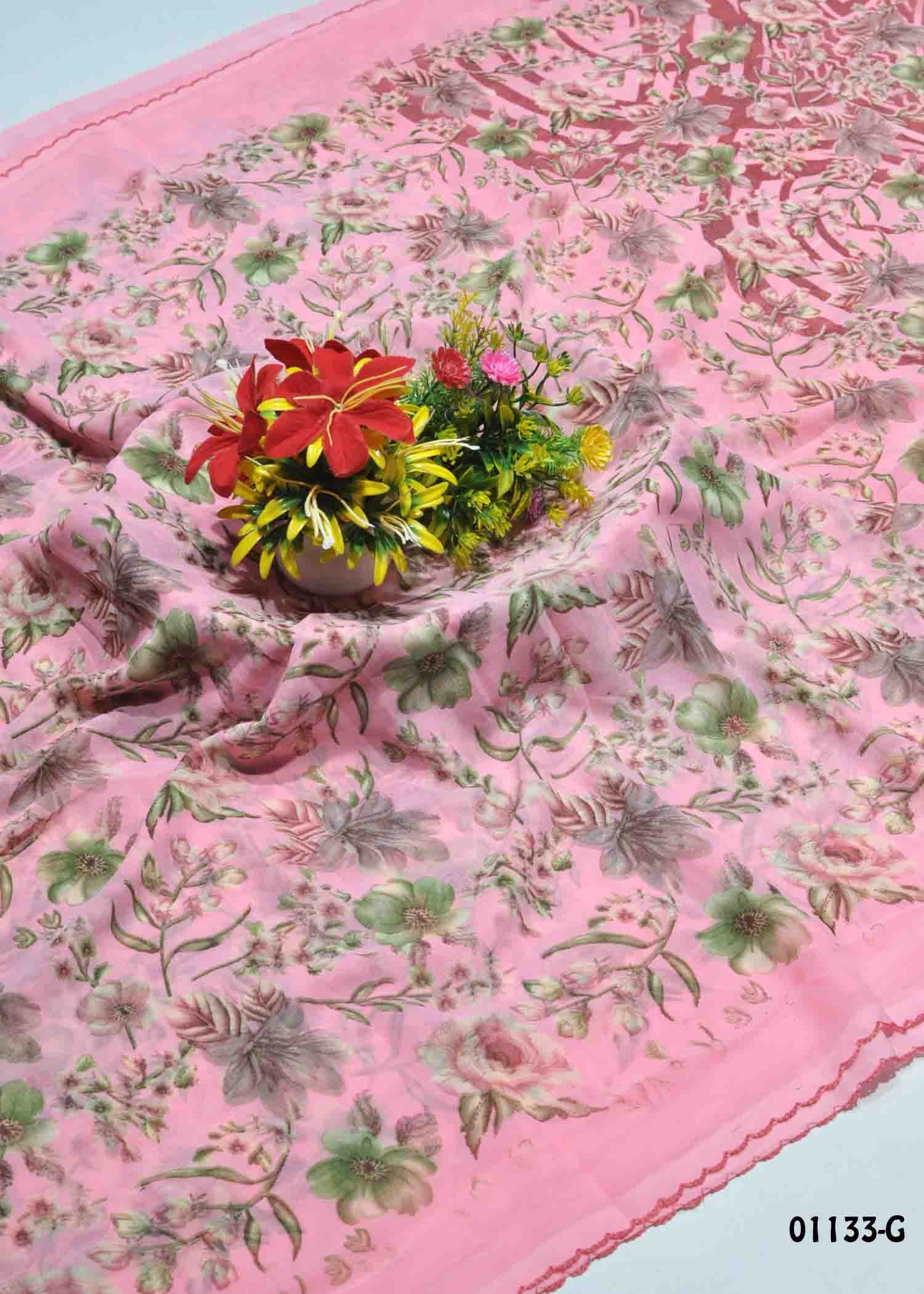 Anushka - 01133-G Peach Color Simply Soft Georgette Saree CM1344643 (LR9E)