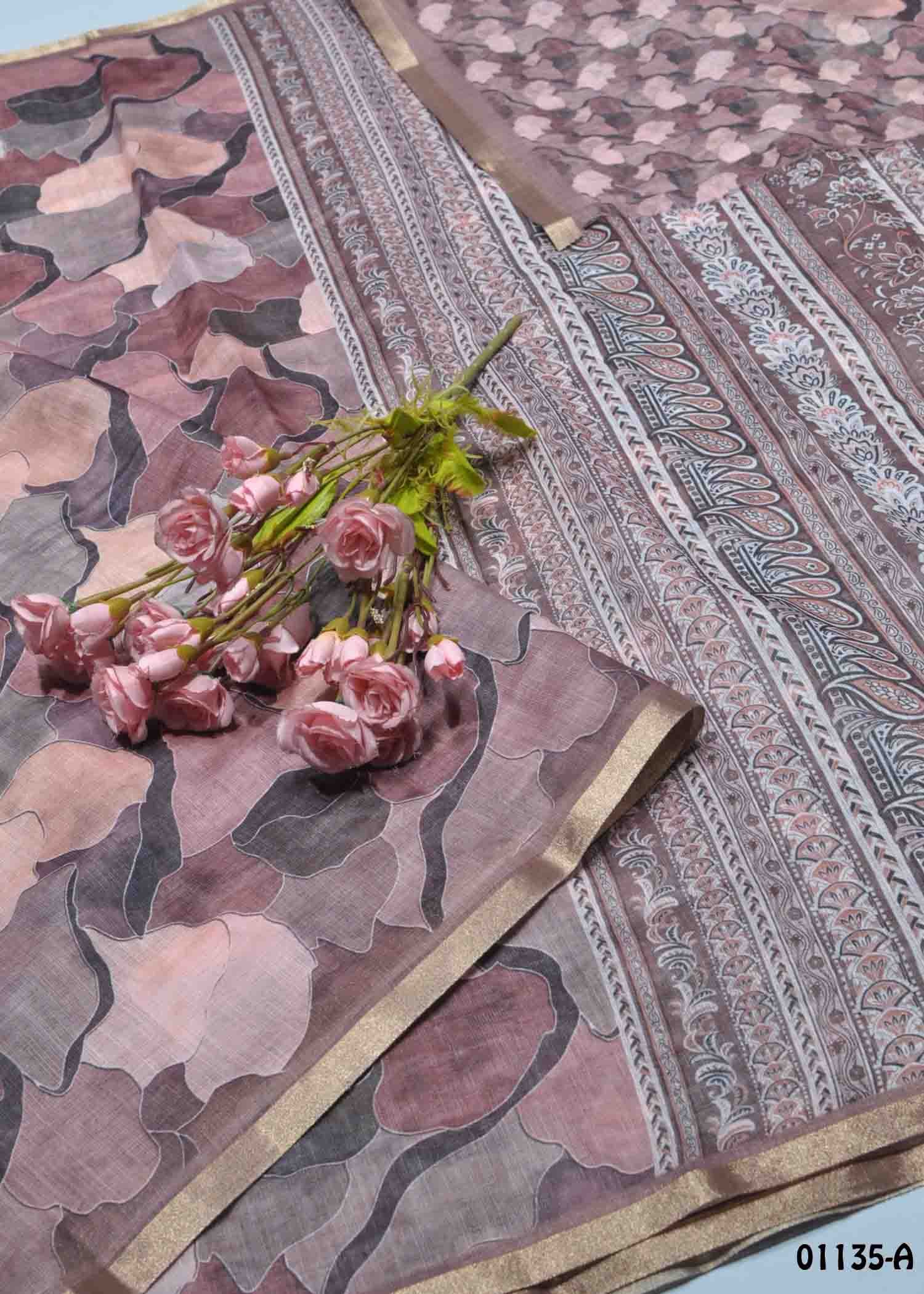 Deekshitha - 01135-A Rosewood Color Linen Cotton Saree CM1354307 (LR6D)