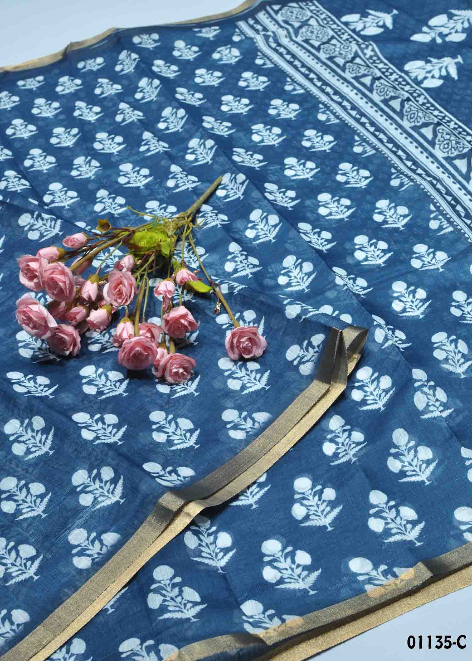 Deekshitha - 01135-C Blue Color Linen Cotton Saree CM1354307 (LR6D)