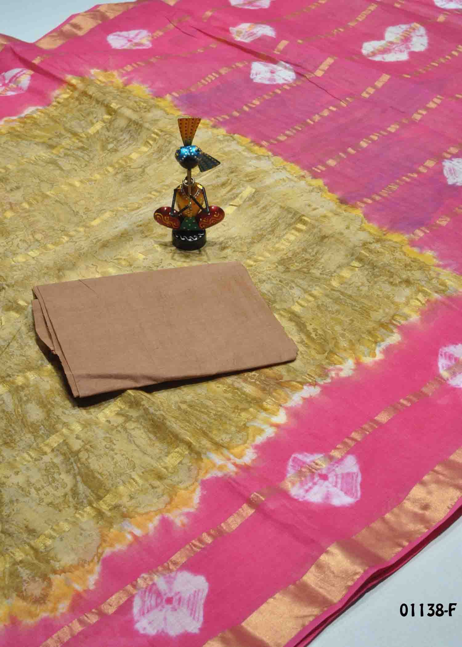 Dhruvini - 01138-F Tan Color Pure Cotton Saree CM1354434 (LR3E)