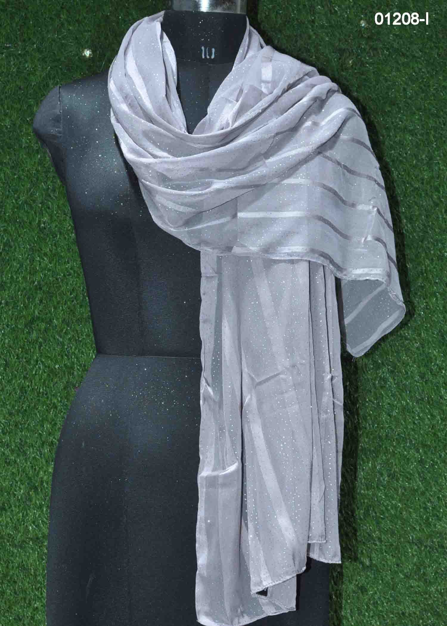 Fiyaz - 01208-I LightPurple Color Satin Lines Chiffon Shawl/Stole CM1341840 (LR3C)