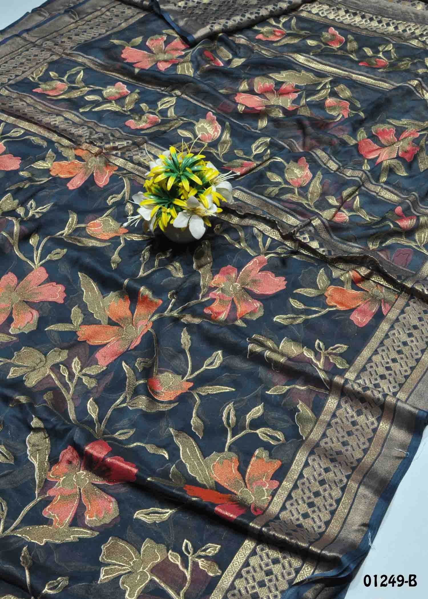 Ivanthika- 01249-B Grey Color Excellent Brasso Chiffon Saree CM1326093 (RR9D)