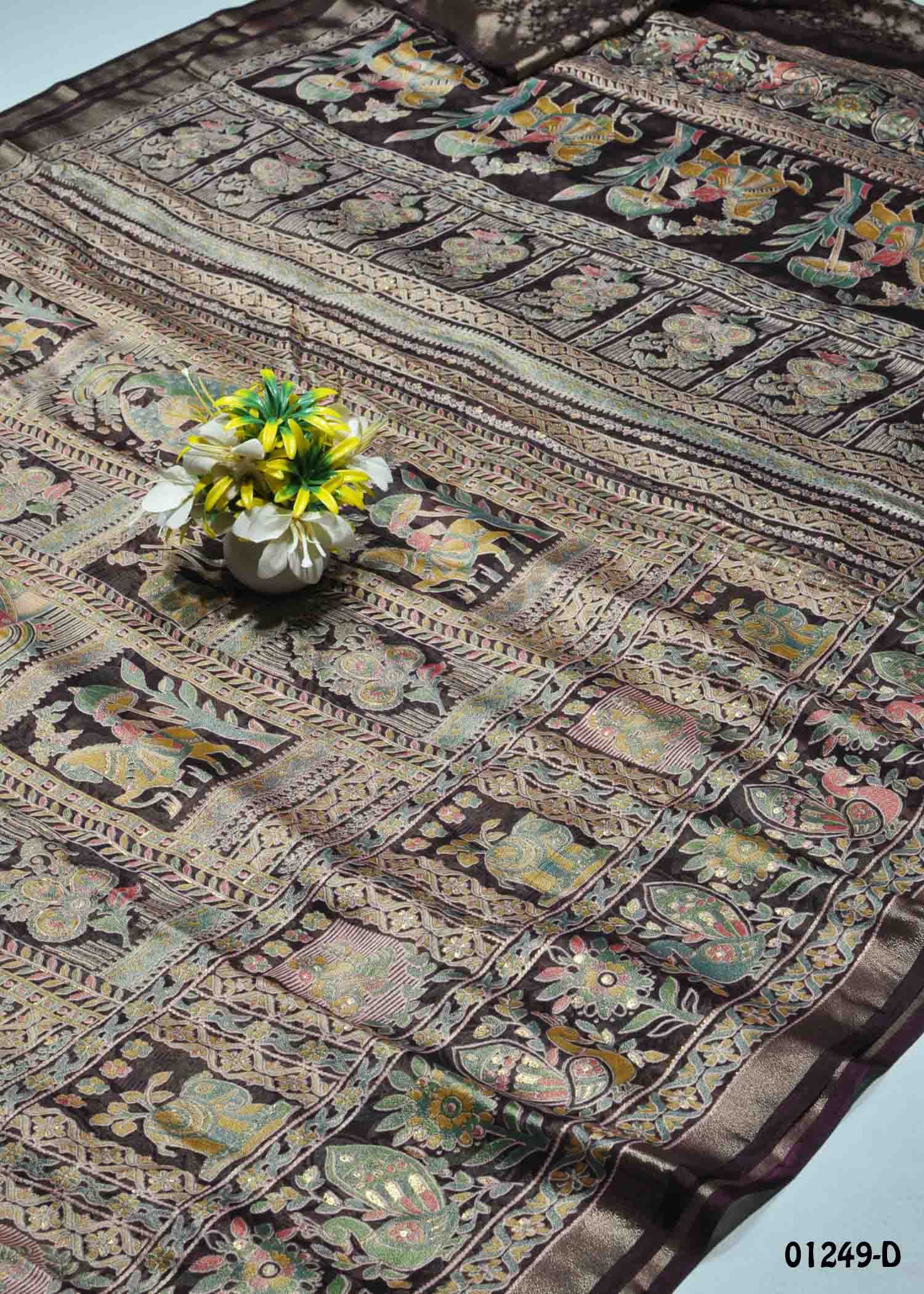 Ivanthika - 01249-D Brown Color Excellent Brasso Chiffon Saree CM1326093 (RR9D)