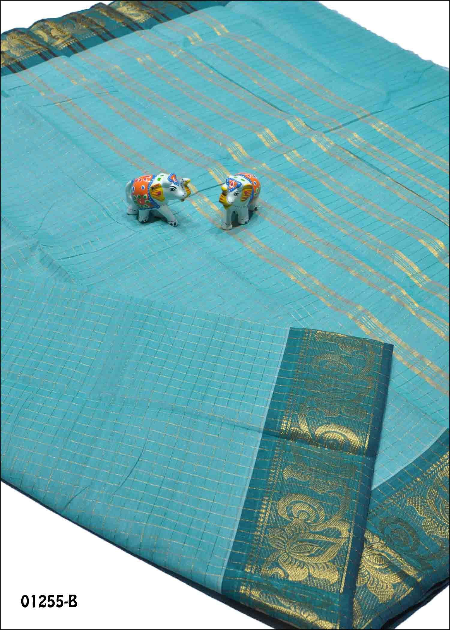 Agithina -01255-B CelesteBlue Color Traditional Checked Chettinad Cotton Saree CM1349028 (RR2D)