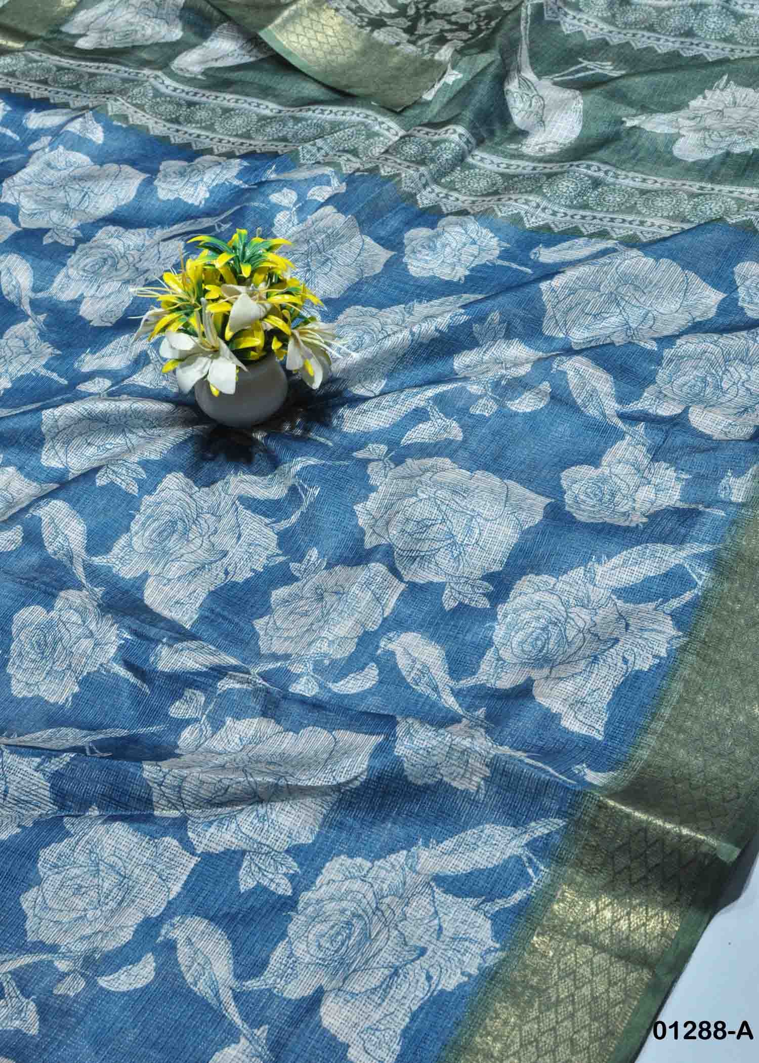 Aadhya - 01288-A Blue Color Excellent Jute Cotton Saree CM1349491 (LR5E)