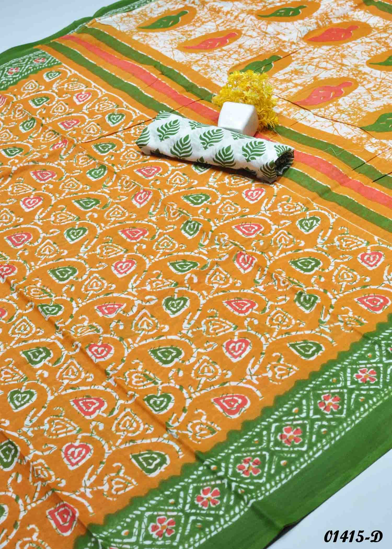 Jathimalli - 01415-D SunriseYellow Color Trendy MulMul Cotton Saree CM1353337 (LR4B)