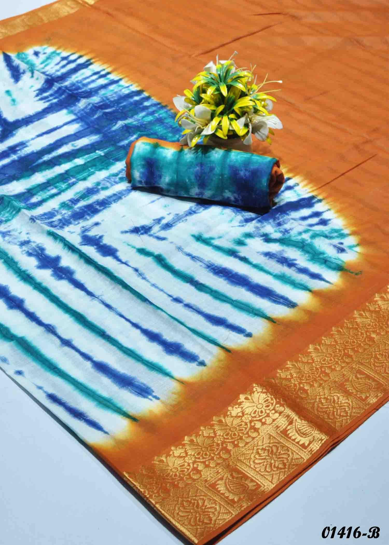 Saloni - 01416-B White with CoralOrange Color Pure Cotton Saree CM1352645 (LR4B)