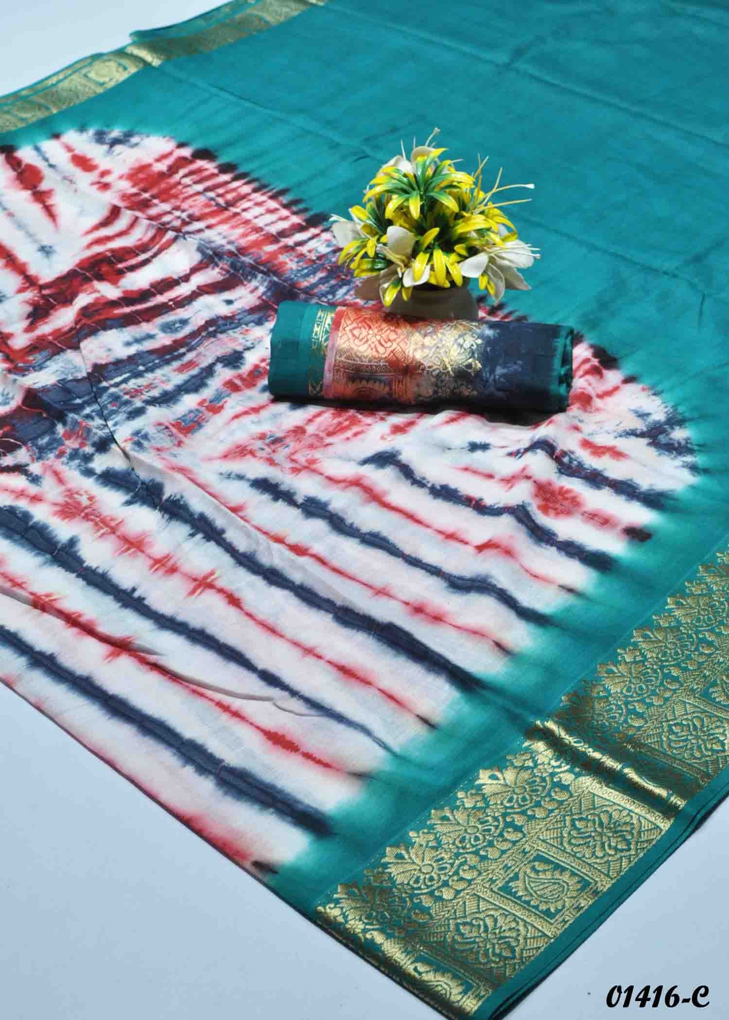 Saloni - 01416-C White with JadeGreen Color Pure Cotton Saree CM1352645 (LR4B)