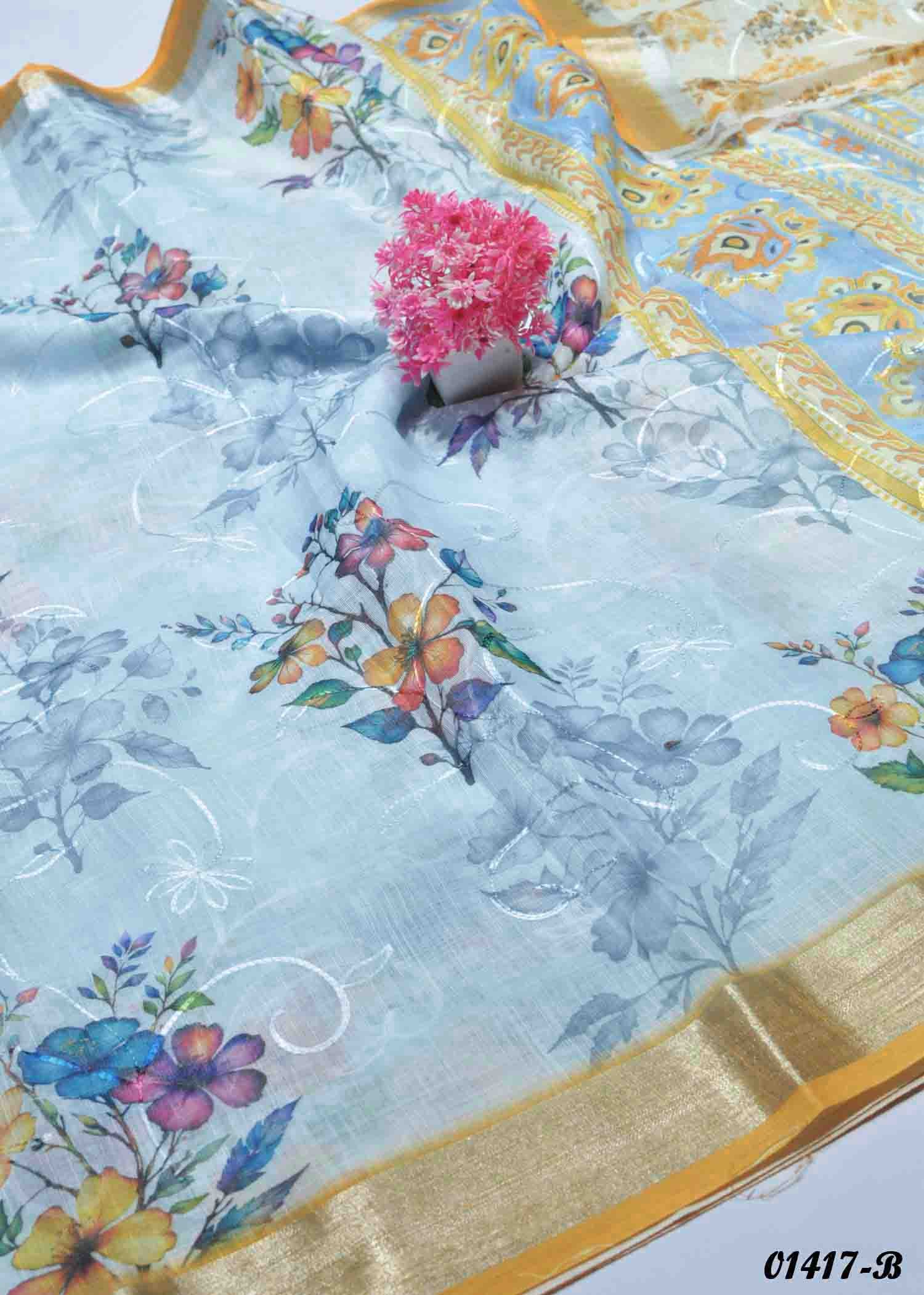 Rasiga - 01417-B SlateGrey Color Linen Cotton Saree CM1350307 (LR6C)