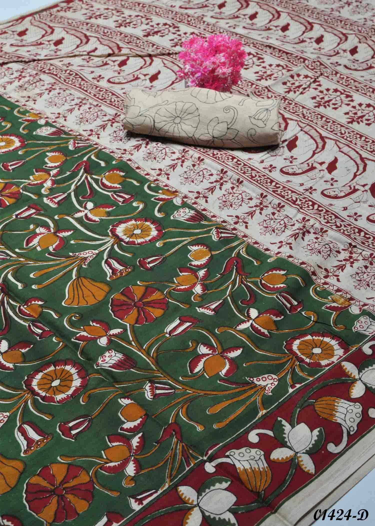 Merlina - 01424-D Green Color Printed Batik Cotton Saree CM1340556 (RR4B)