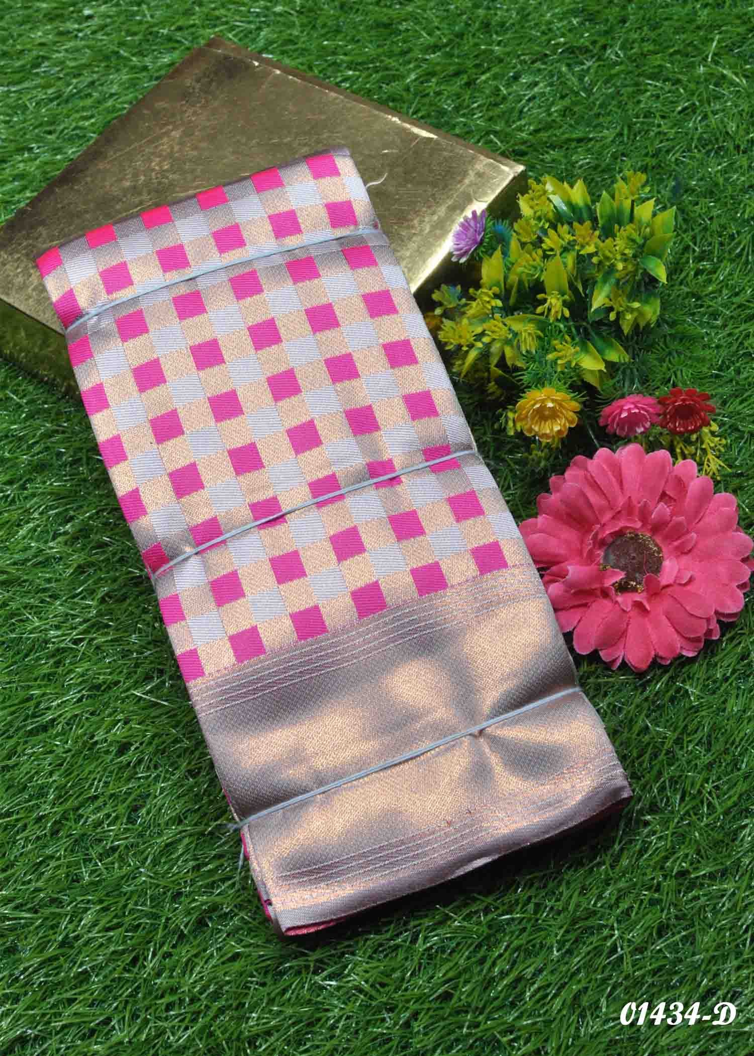 Pratipa - 01434-D latteTan Color Checked Semi Banaras Sarees CM1350211 (RR2D)