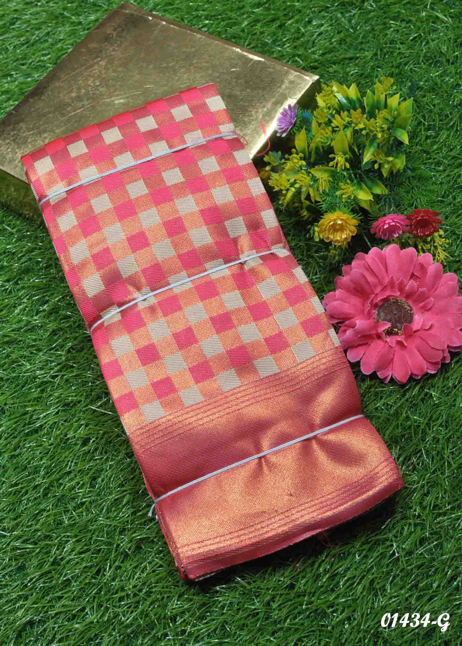 Pratipa - 01434-G Pink Color Checked Semi Banaras Sarees CM1350211 (RR2D)