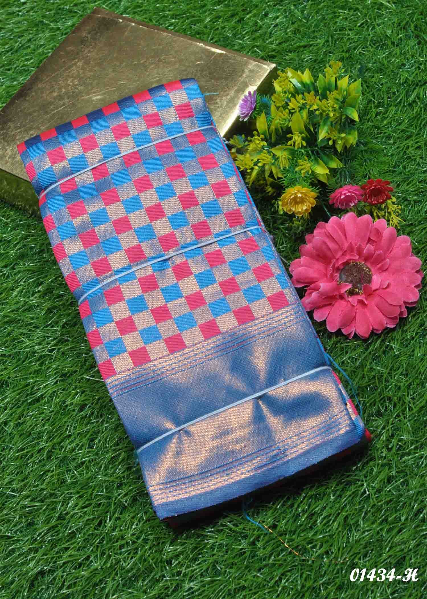 Pratipa - 01434-H SkyBlue Color Checked Semi Banaras Sarees CM1350211 (RR2D)