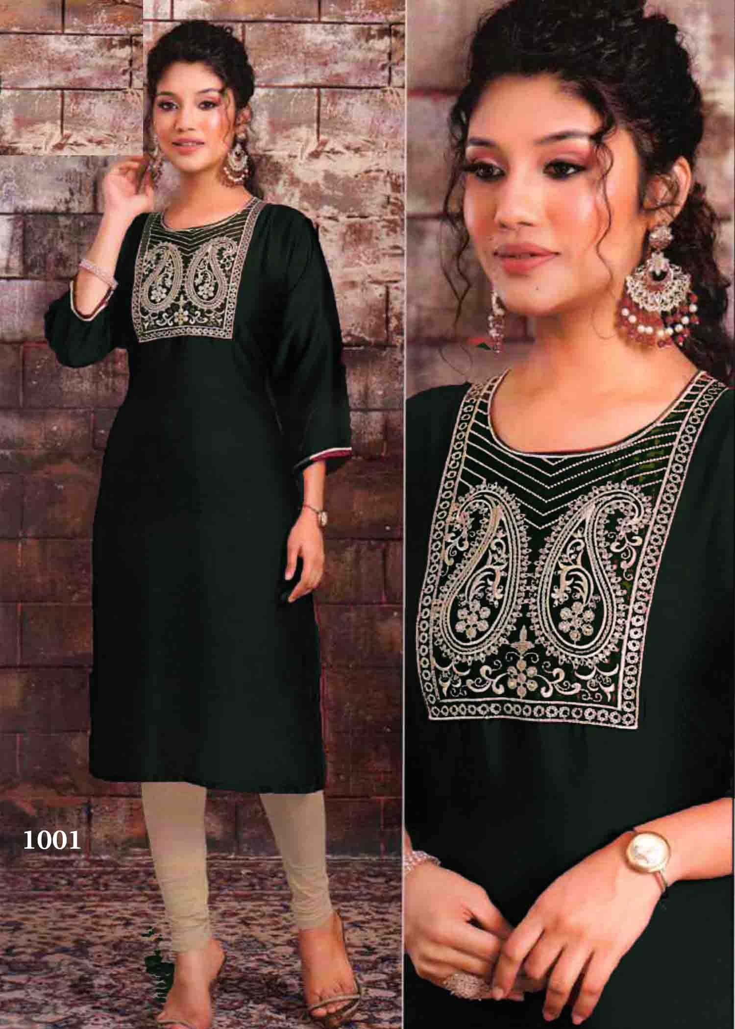 Rithya - 1001 Darkgreen Color Readymade Rangoli Kurti CM1339040 (RR1C)