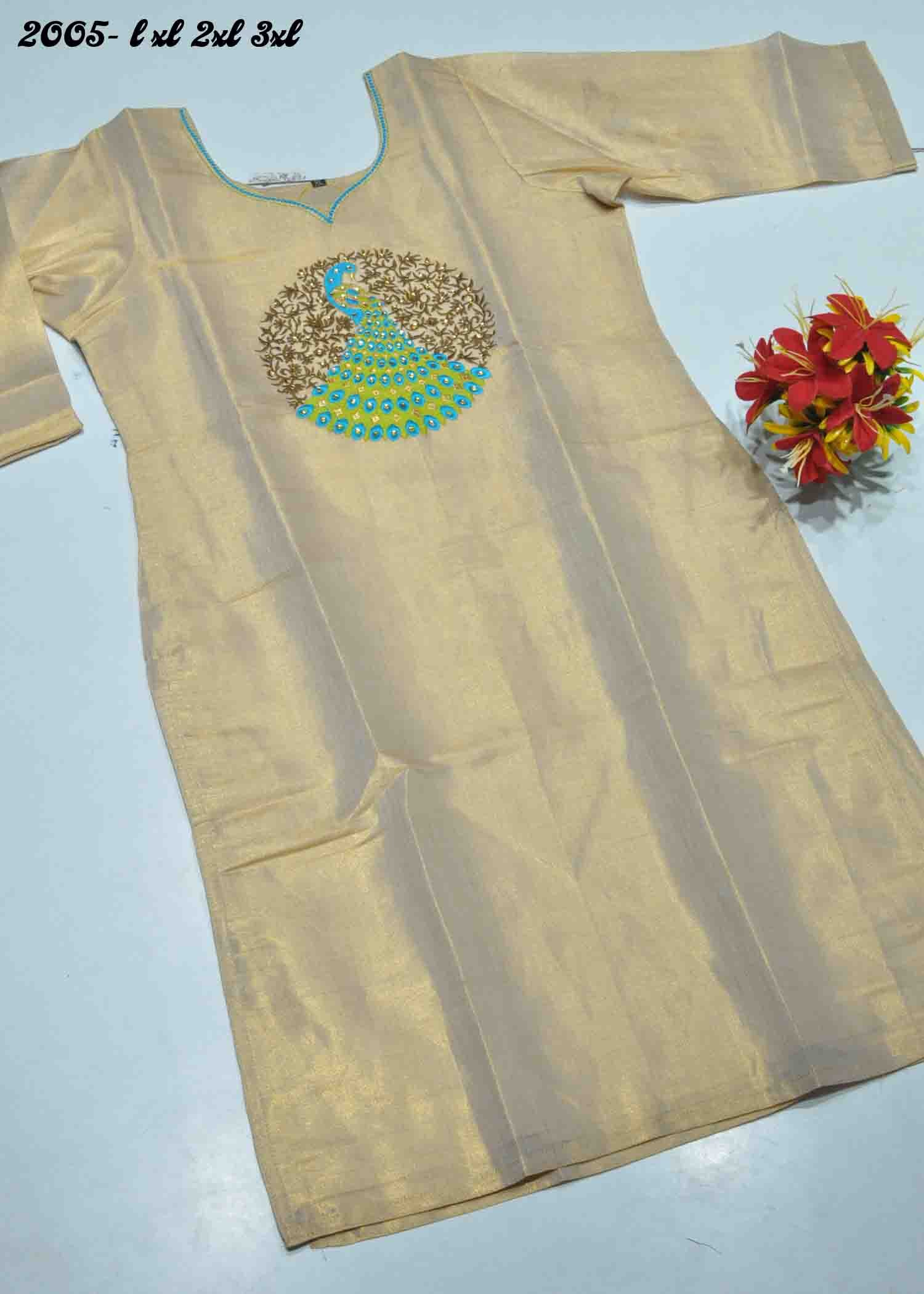 Yazhini - 2005 Gold Color Readymade Excellent Tissue Kurti CM1343447 (RR1C)