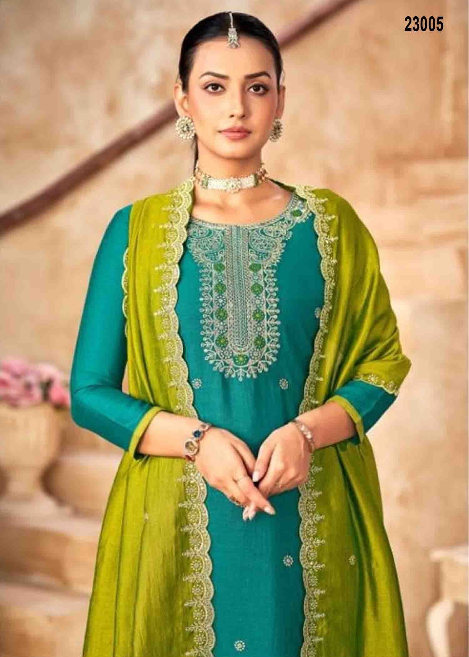 Vishnu Haseena - 23005 Cyan Color Traditional Look Vichitra Silk Salwar Material CM1345685