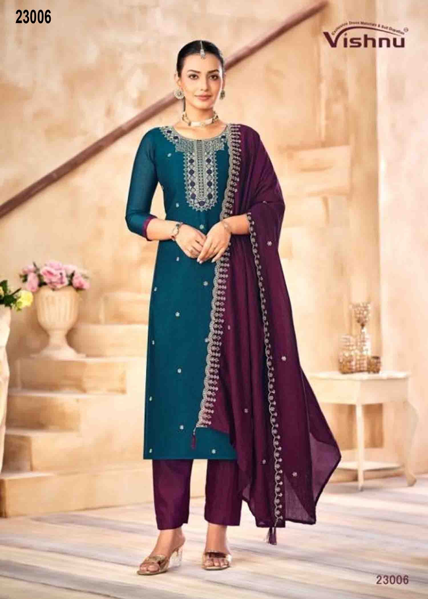 Vishnu Haseena - 23006 PeacockBlue Color Traditional Look Vichitra Silk Salwar Material CM1345685