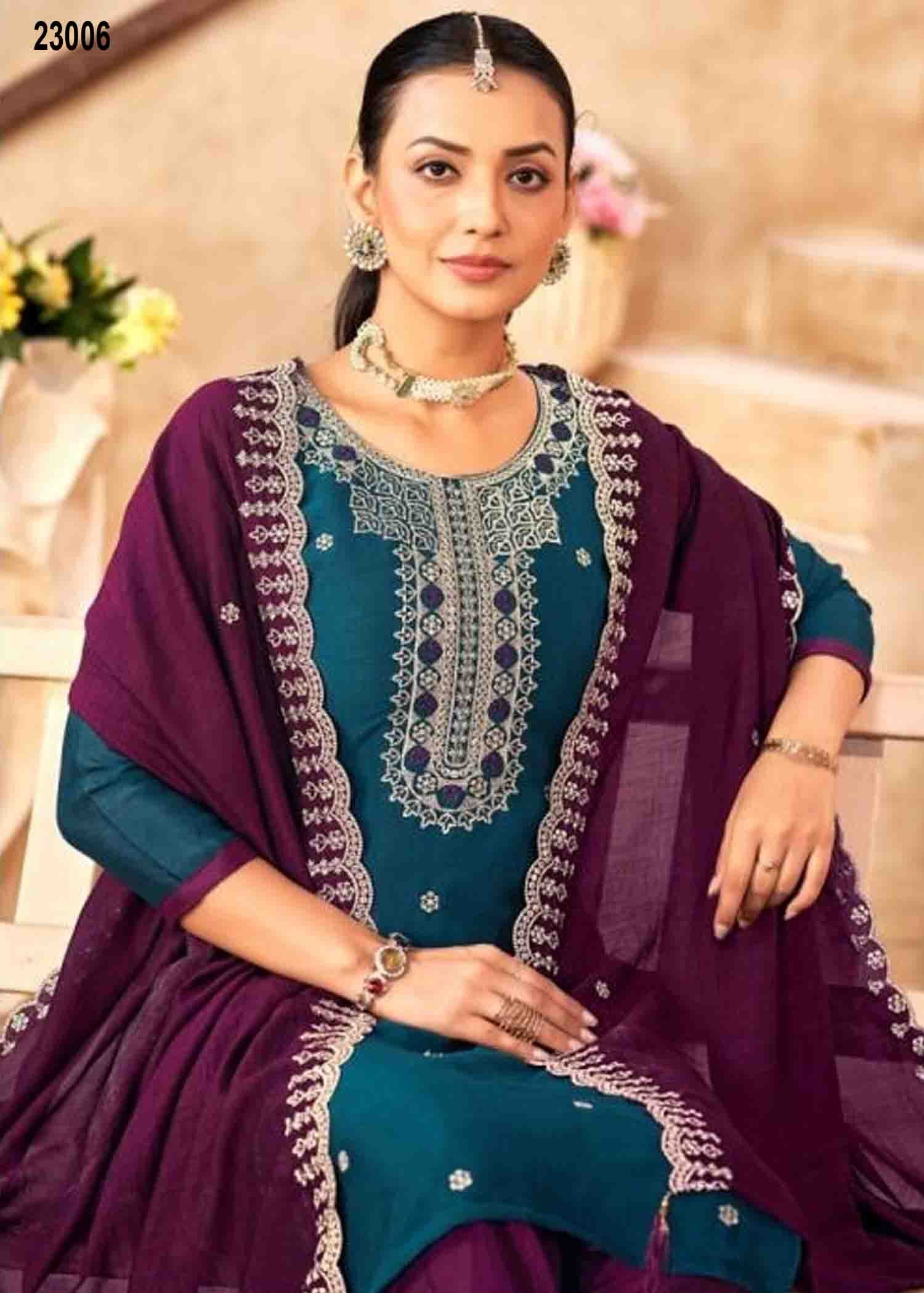 Vishnu Haseena - 23006 PeacockBlue Color Traditional Look Vichitra Silk Salwar Material CM1345685