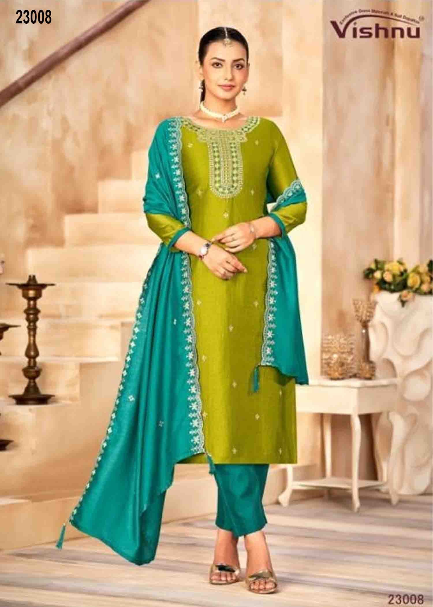 Vishnu Haseena - 23008 FernGreen Color Traditional Look Vichitra Silk Salwar Material CM1345685