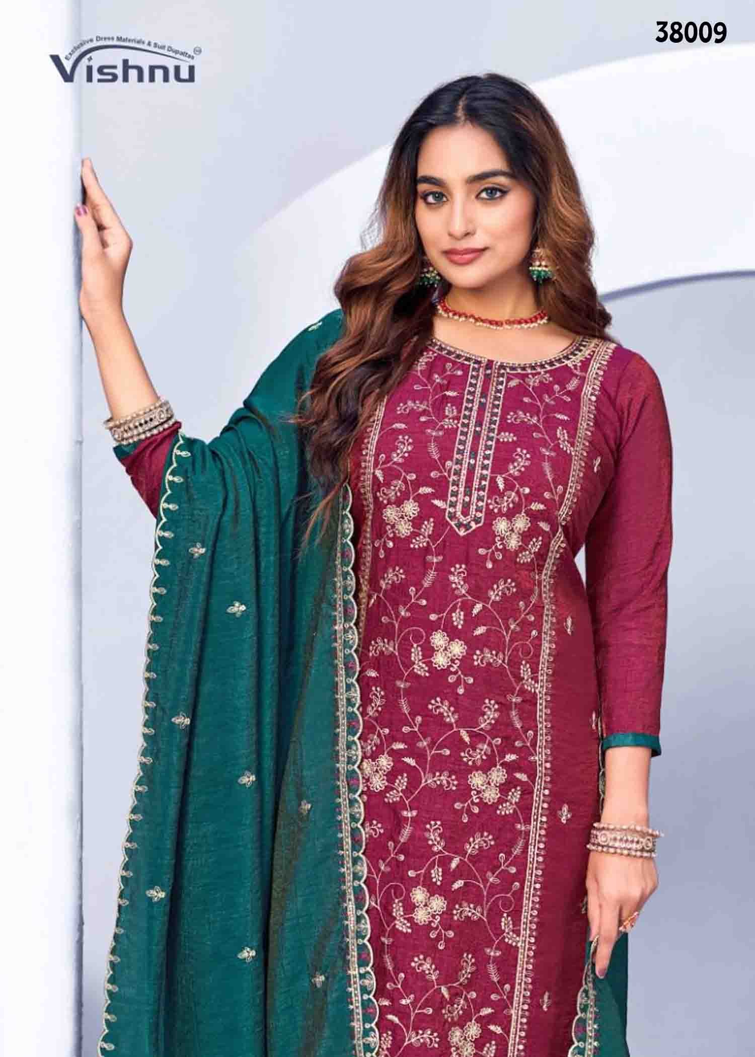 Vishnu Suroor - 38009 Maroon Color Traditional Look N.C. Vichitra Silk Salwar Material CM1345155