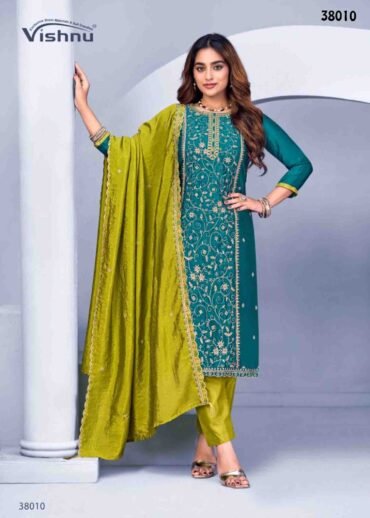 Vishnu Suroor - 38010  TealGreen Color Traditional Look N.C. Vichitra Silk Salwar Material CM1345155