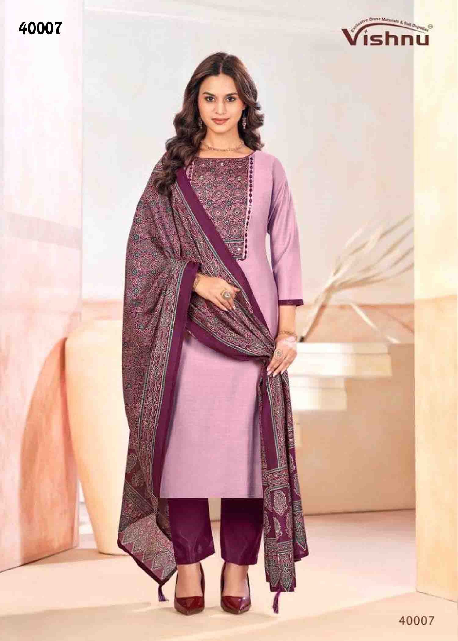 Vishnu Ajjrak - 40007 CameoPink Color Vetican Silk Salwar Material CM1345153