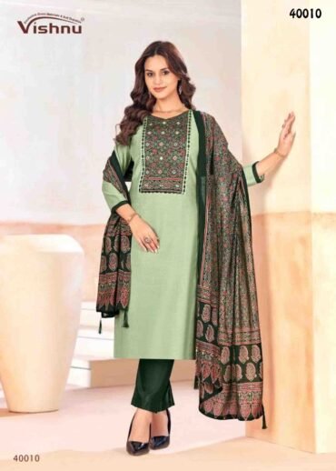 Vishnu Ajjrak - 40010  LightGreen Color Vetican Silk Salwar Material CM1345153