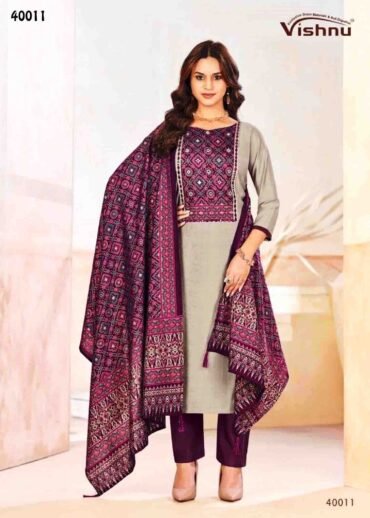 Vishnu Ajjrak - 40011  LightGreen Color Vetican Silk Salwar Material CM1345153