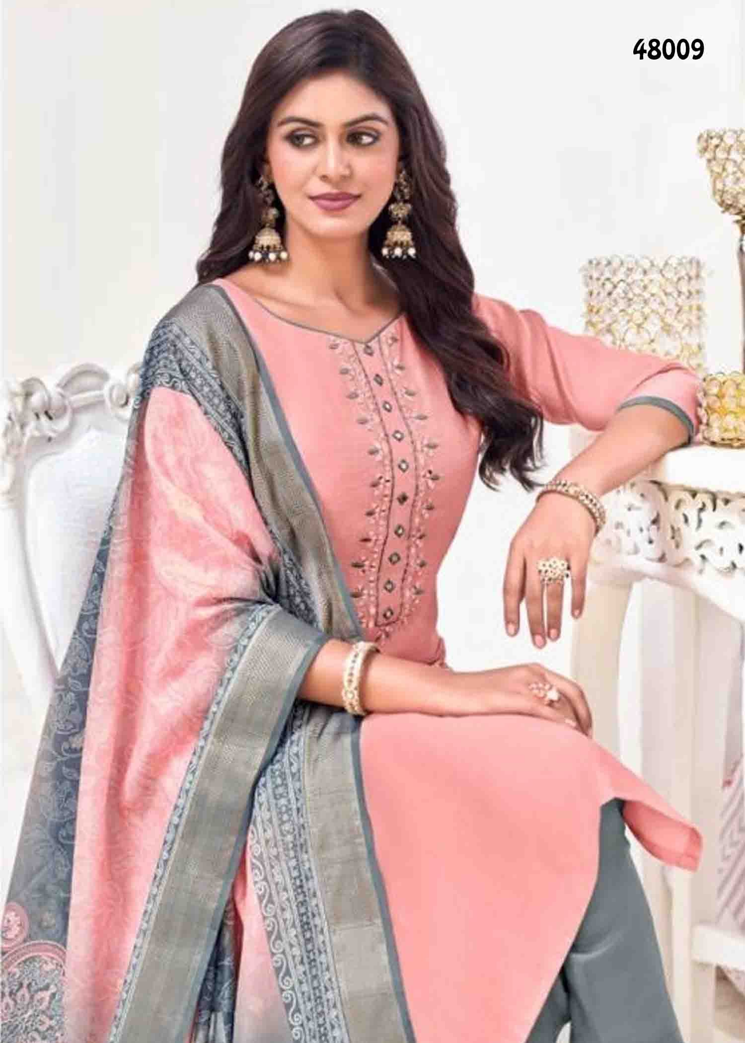 Vishnu Alavira - 48009 LightPeach Color Vetican Silk Salwar Material CM1345246