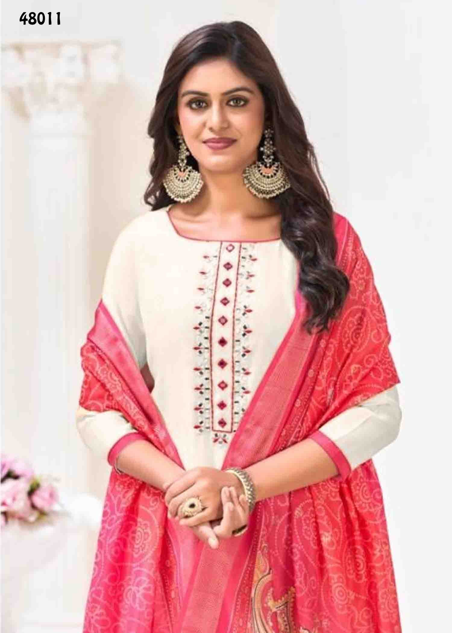 Vishnu Alavira - 48011 Halfwhite Color Vetican Silk Salwar Material CM1345246