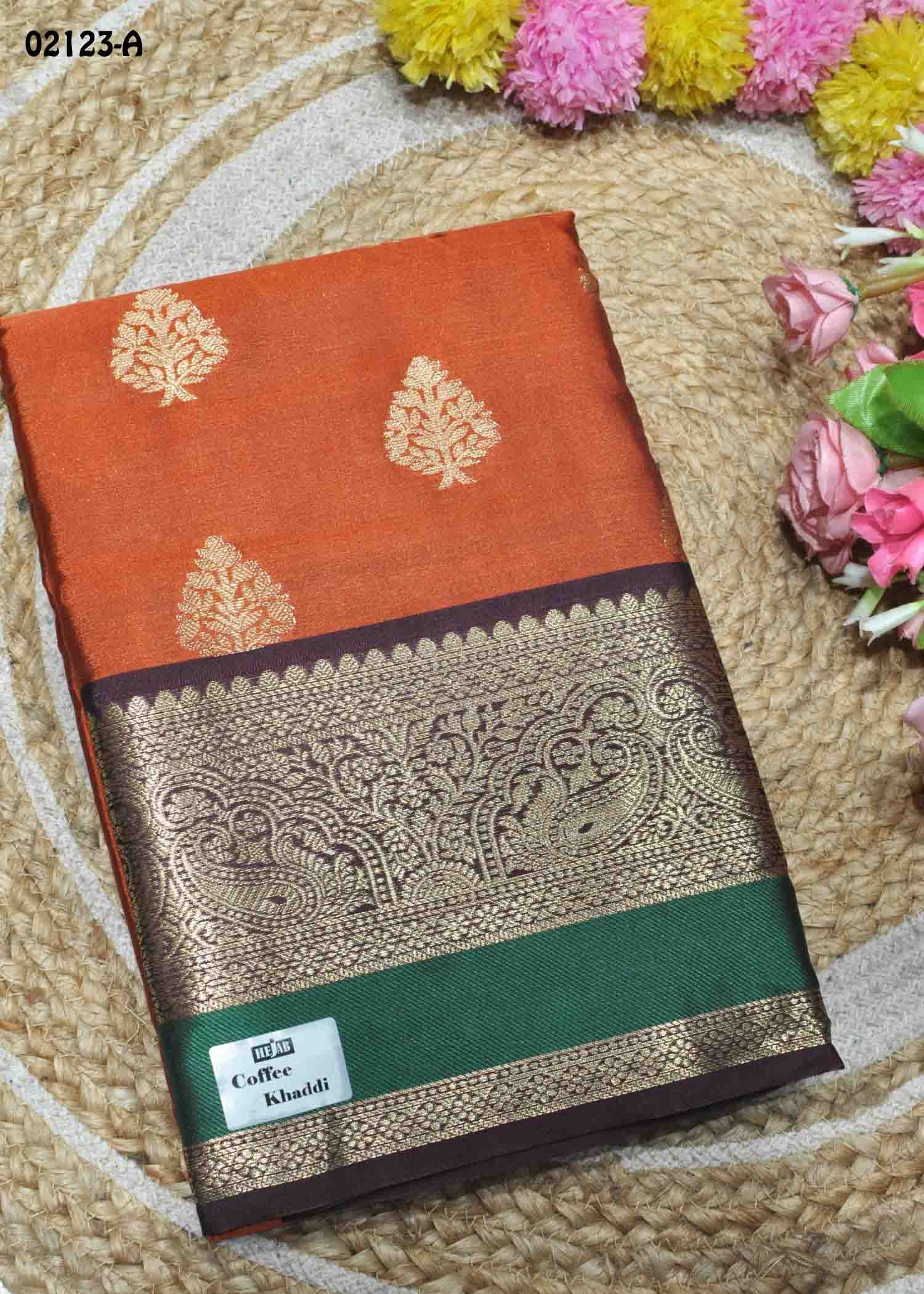 Vanshika - 02123-A RustOrange Color Traditional Look Semi-Pattu Saree CM1365067 (LR1C)
