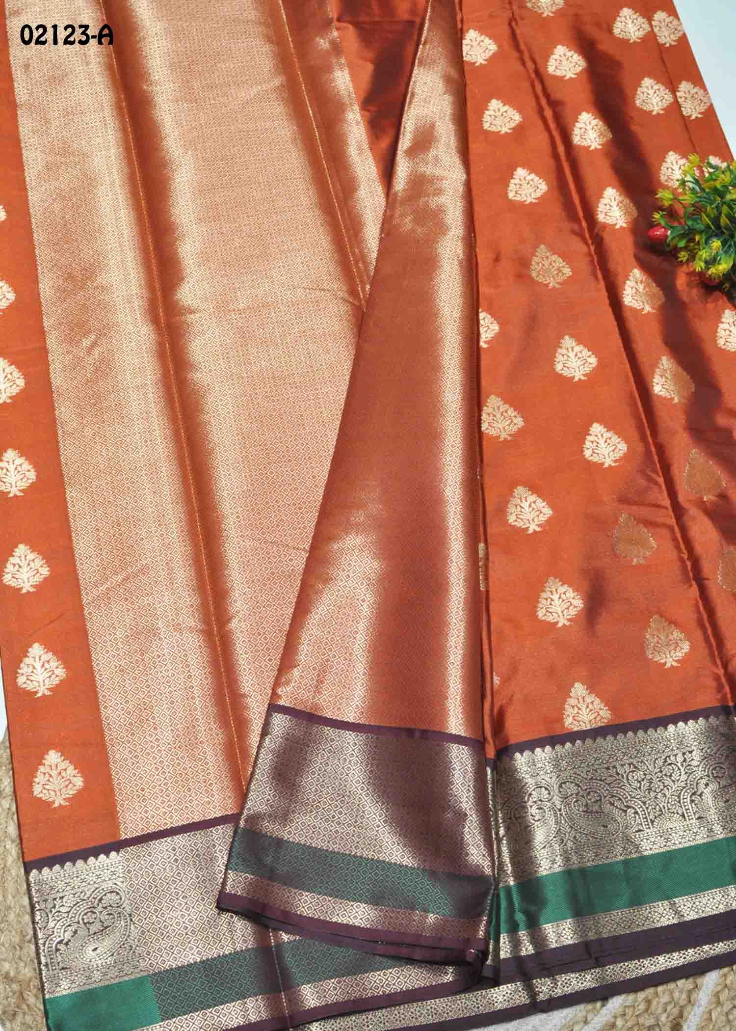 Vanshika - 02123-A RustOrange Color Traditional Look Semi-Pattu Saree CM1365067 (LR1C)