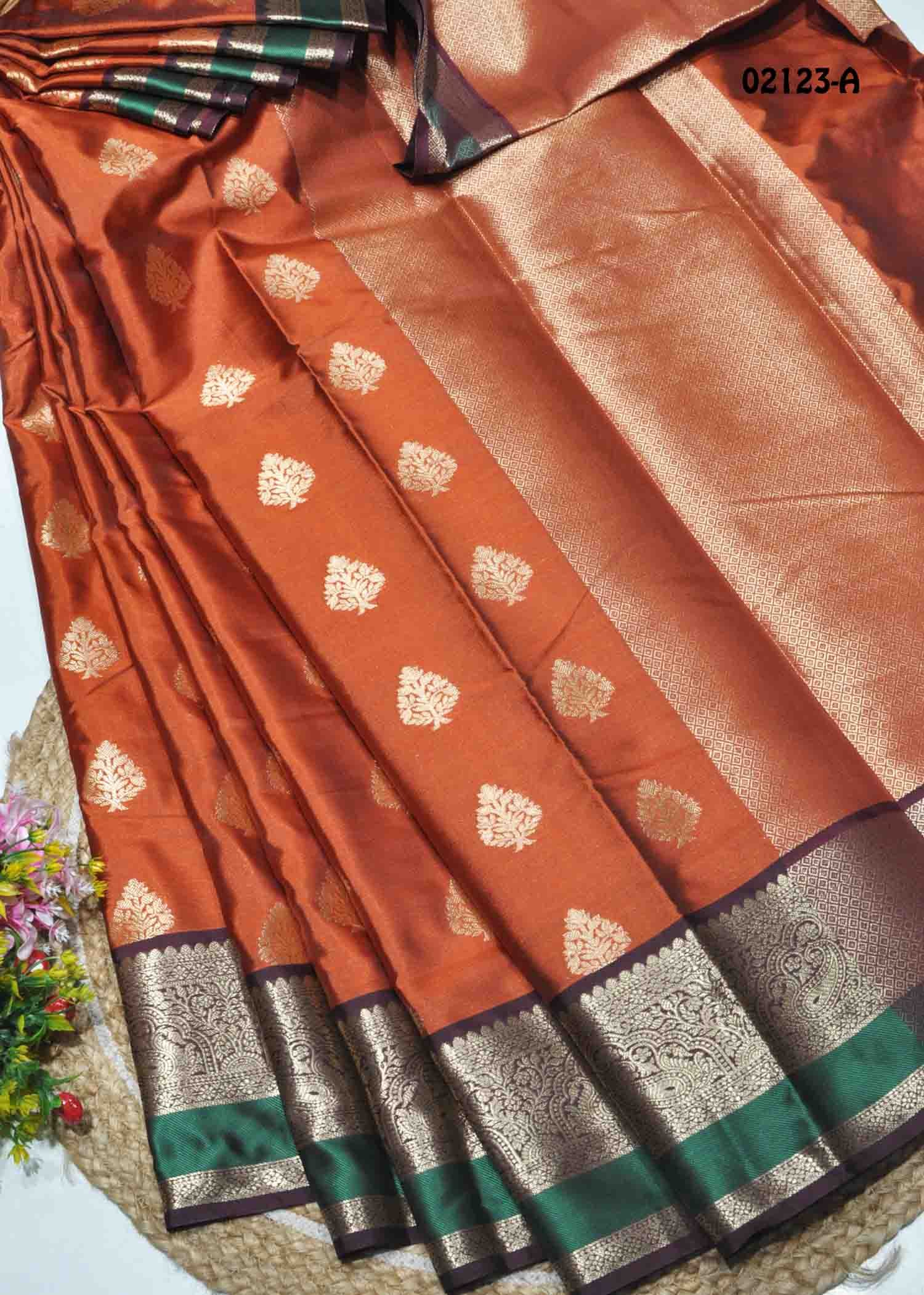 Vanshika - 02123-A RustOrange Color Traditional Look Semi-Pattu Saree CM1365067 (LR1C)