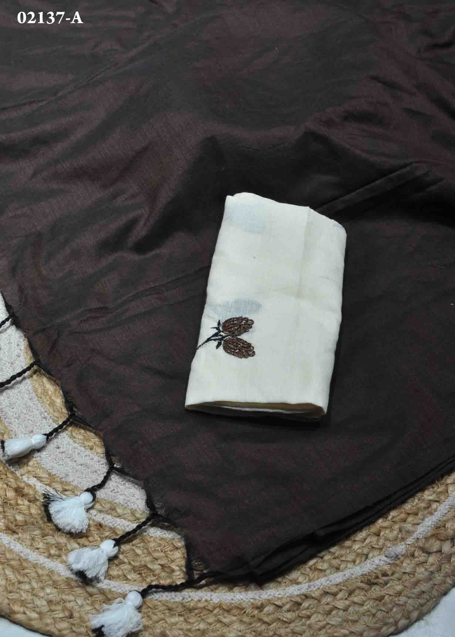 Nishanthini - 02137-A DarkBrown Color Plain Handloom Cotton Saree CM1349046 (LR5E)