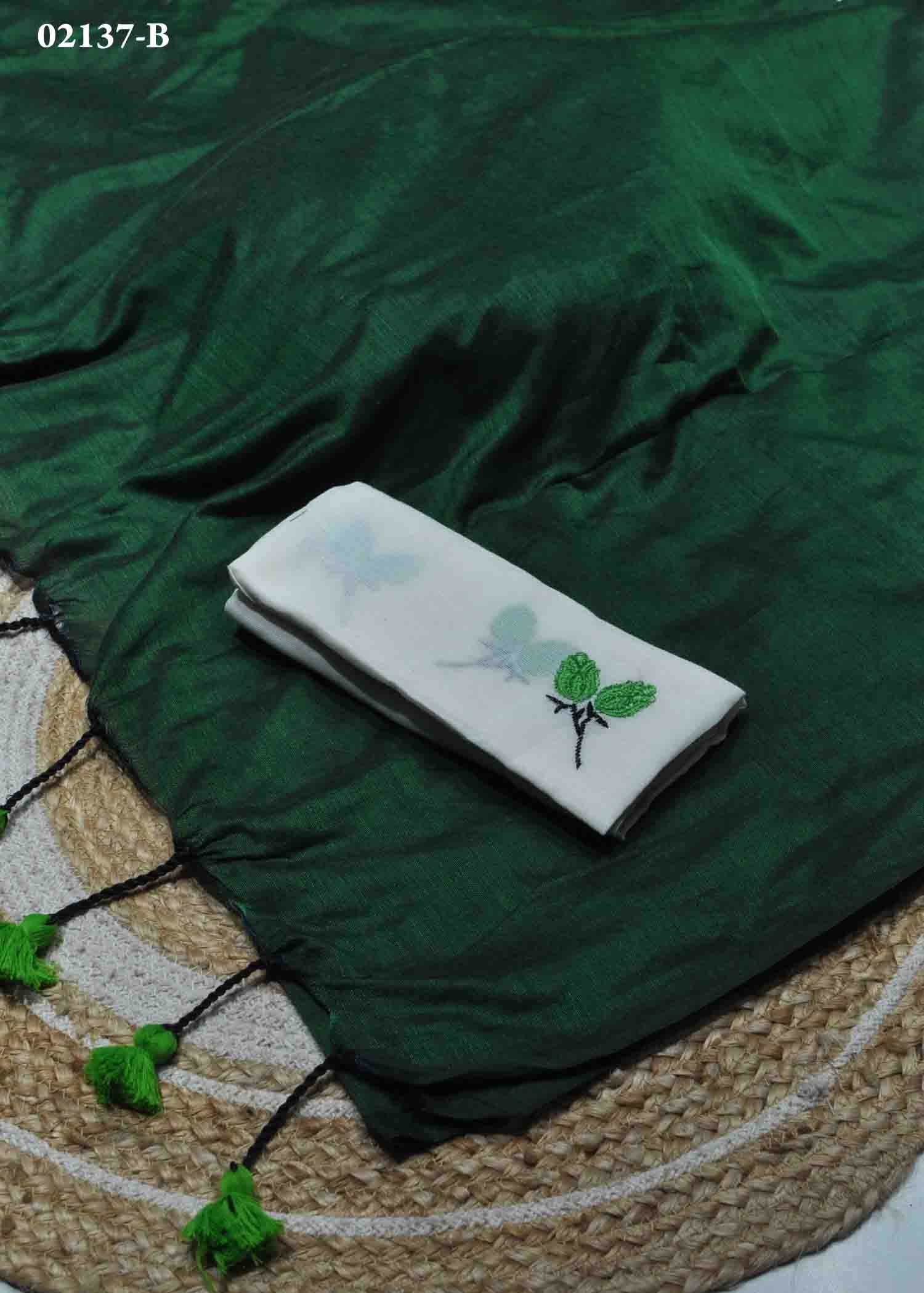 Nishanthini - 02137-B Green Color Plain Handloom Cotton Saree CM1349046 (LR5E)