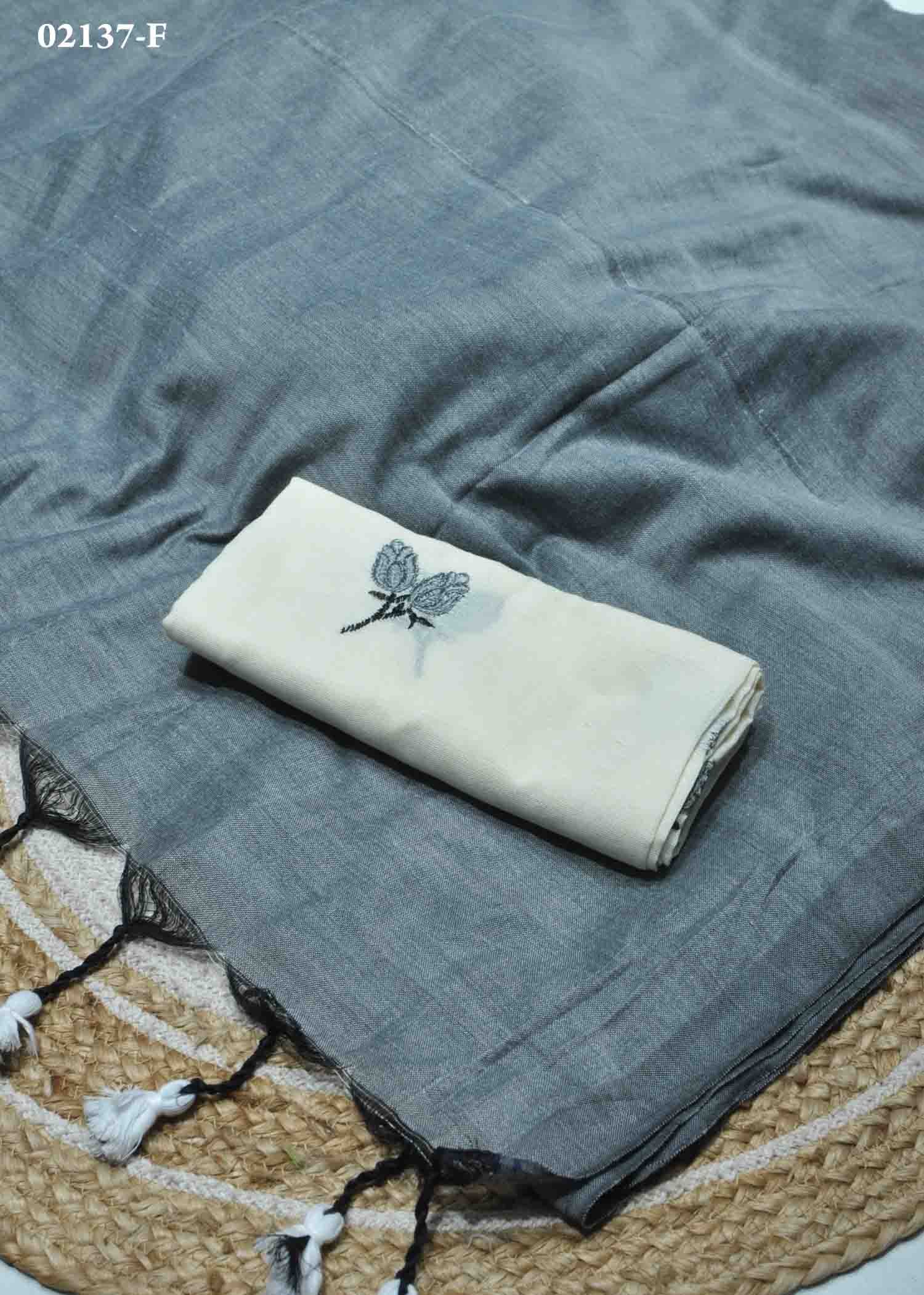 Nishanthini - 02137-F Grey Color Plain Handloom Cotton Saree CM1349046 (LR5E)