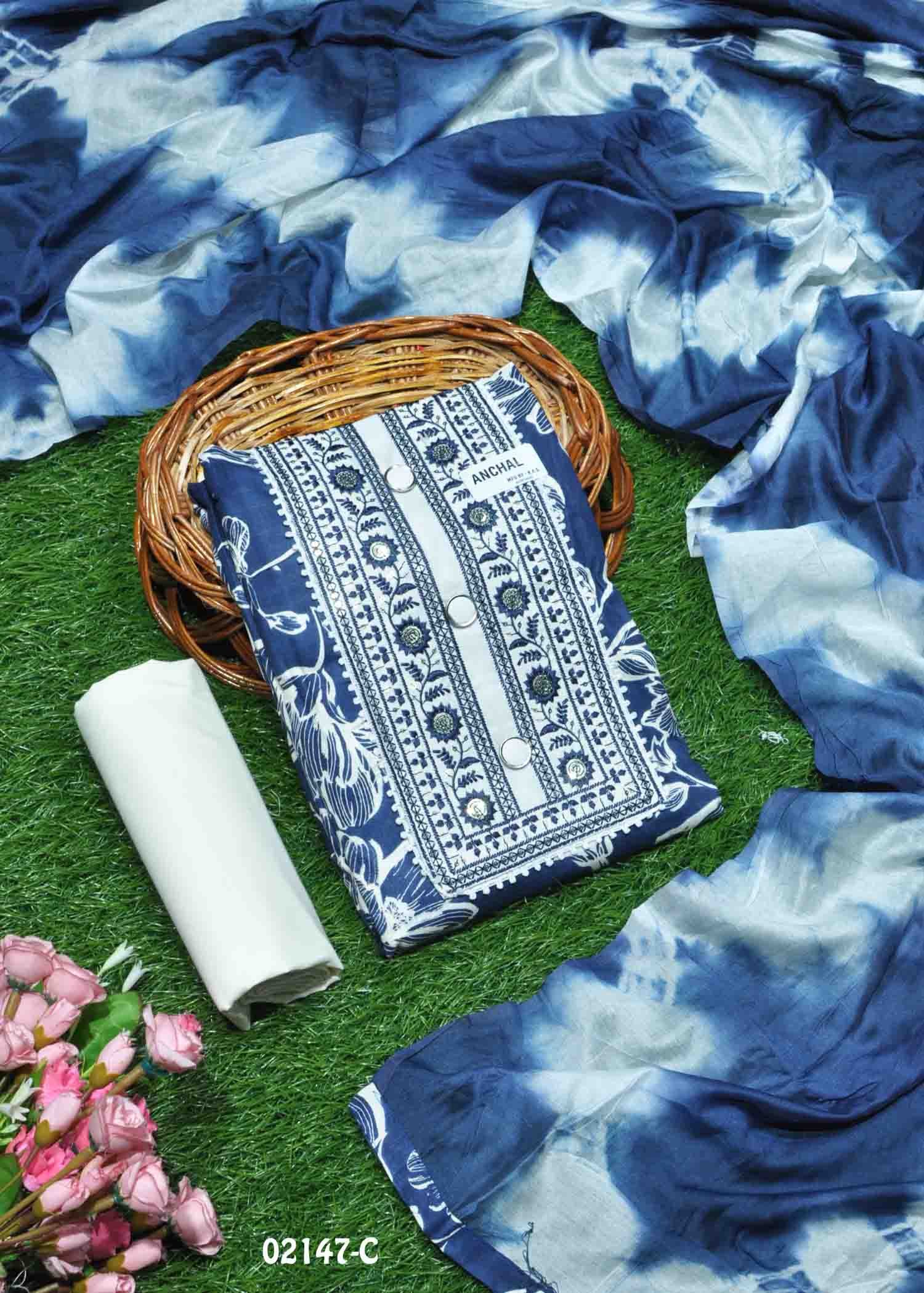 Devika - 02147-C NavyBlue Color Trendy Cotton Salwar Material CM1359276 (LR1B)