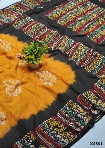 Ilanila -02156-I  Mustard Color Summer Special Battik Cotton Saree CM1365919 [LR4D]