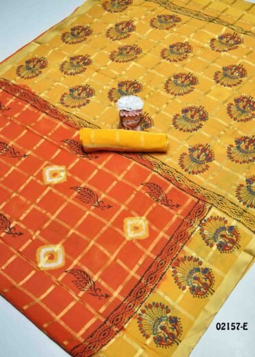 Barathy -02157-E  Orange Color Summer Special Battik Cotton Saree CM1370357 [LR4B]