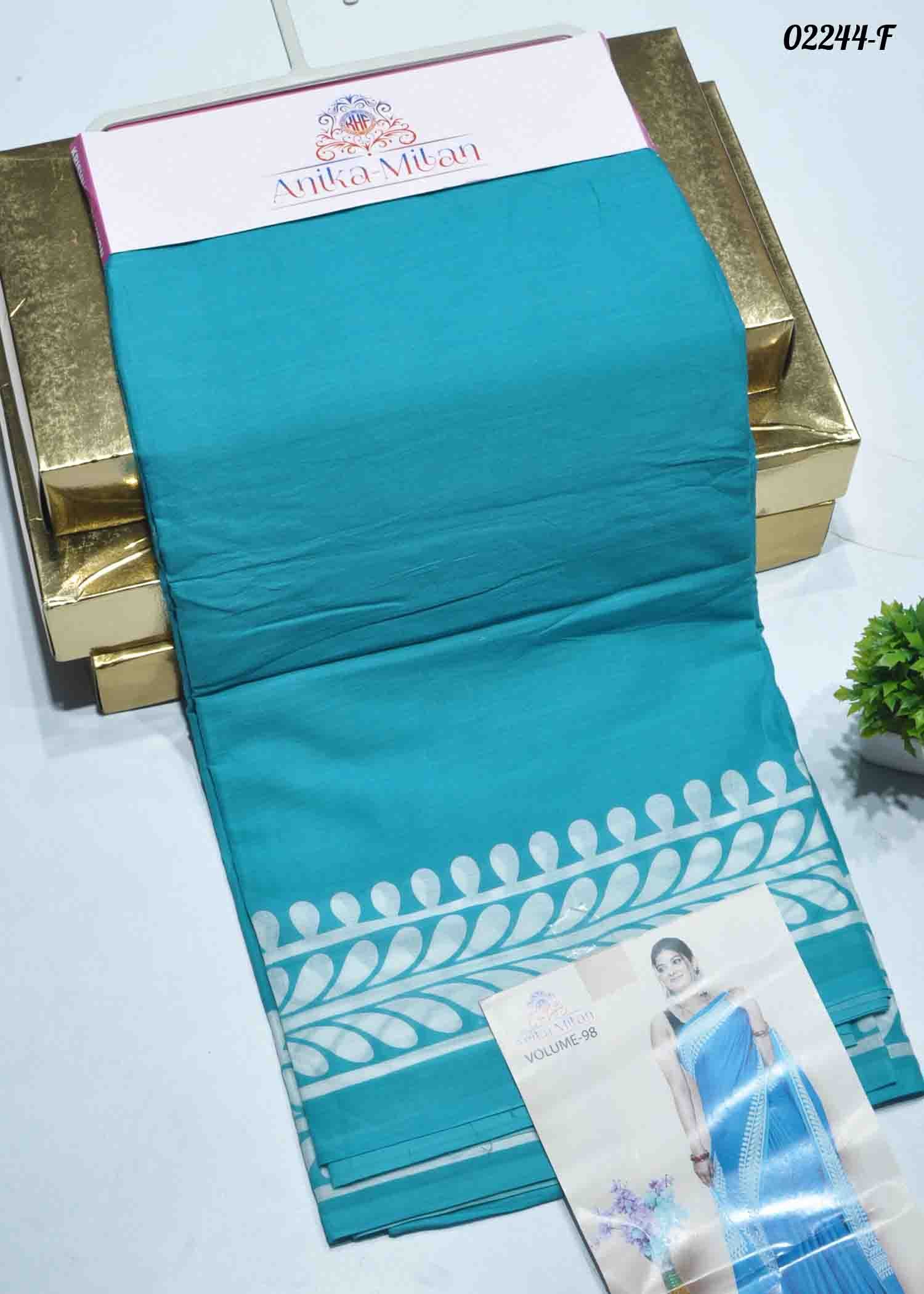 Vinitha - 02244-F Cyan Color Summer Special Mul Mul Cotton Saree CM1357694 (RR4B)