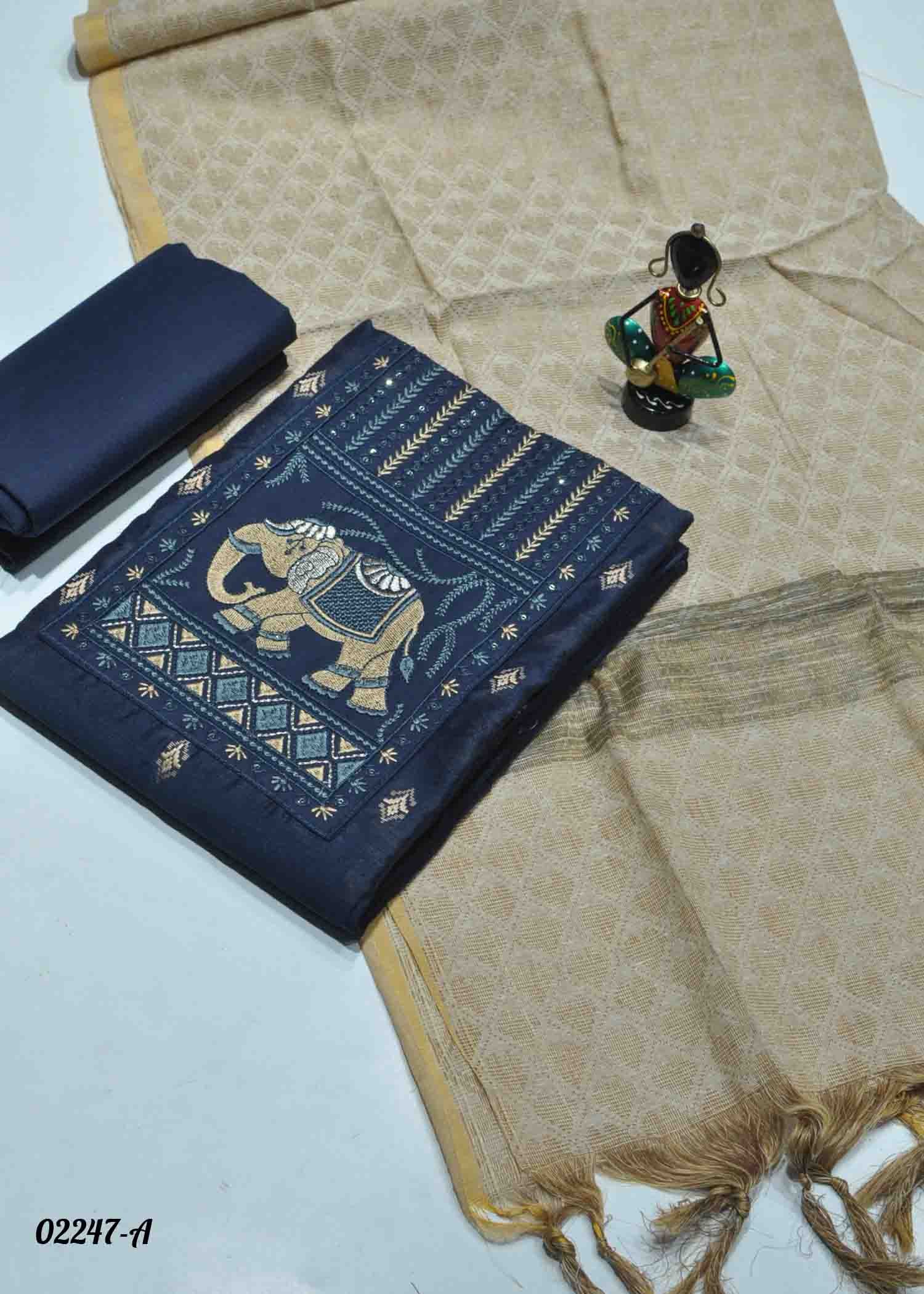 Yadhavi - 02247-A NavyBlue Color Chanderi Salwar Material CM1358274 (RR1C)