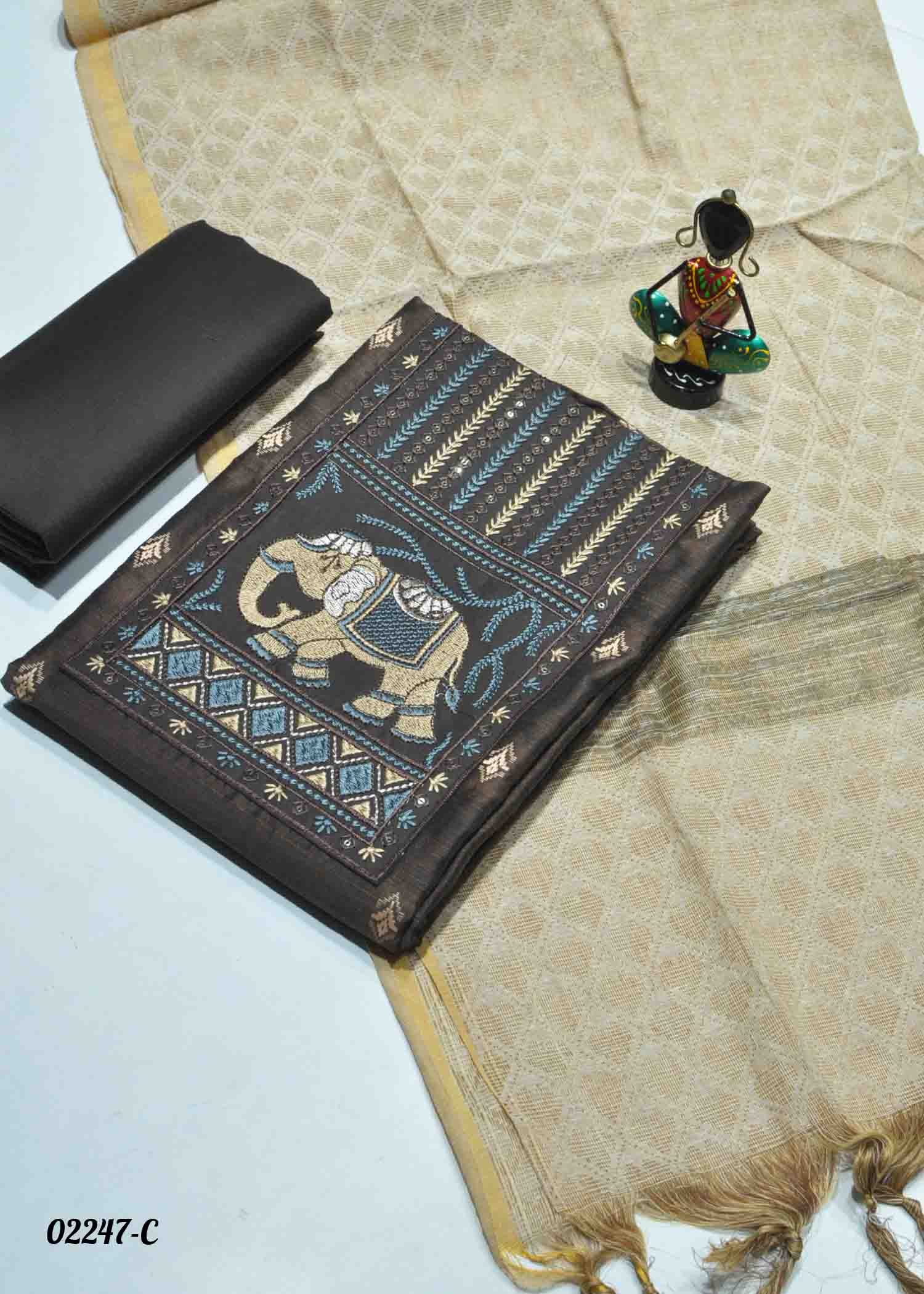 Yadhavi - 02247-C Brown Color Chanderi Salwar Material CM1358274 (RR1C)