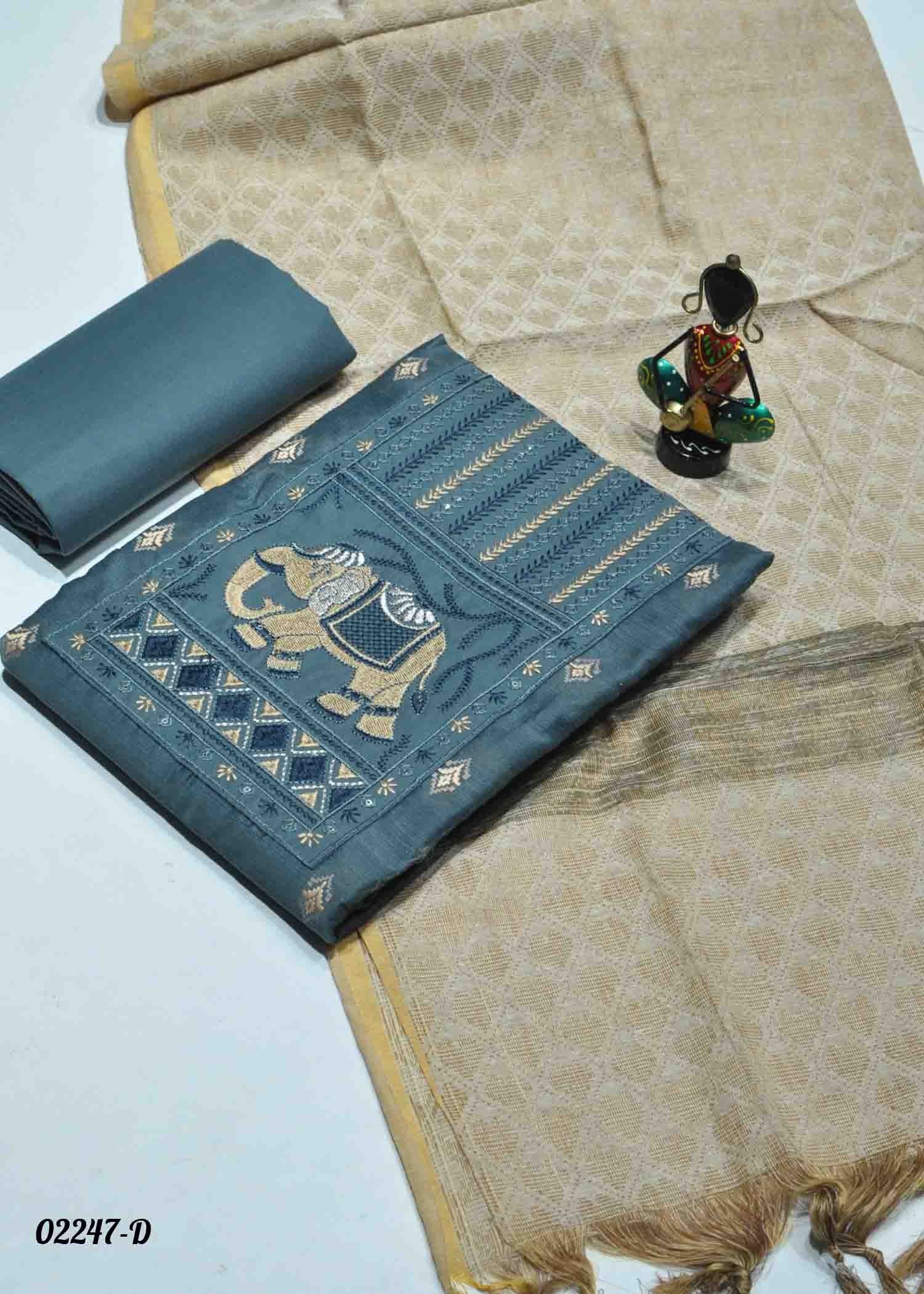 Yadhavi - 02247-D Grey Color Chanderi Salwar Material CM1358274 (RR1C)