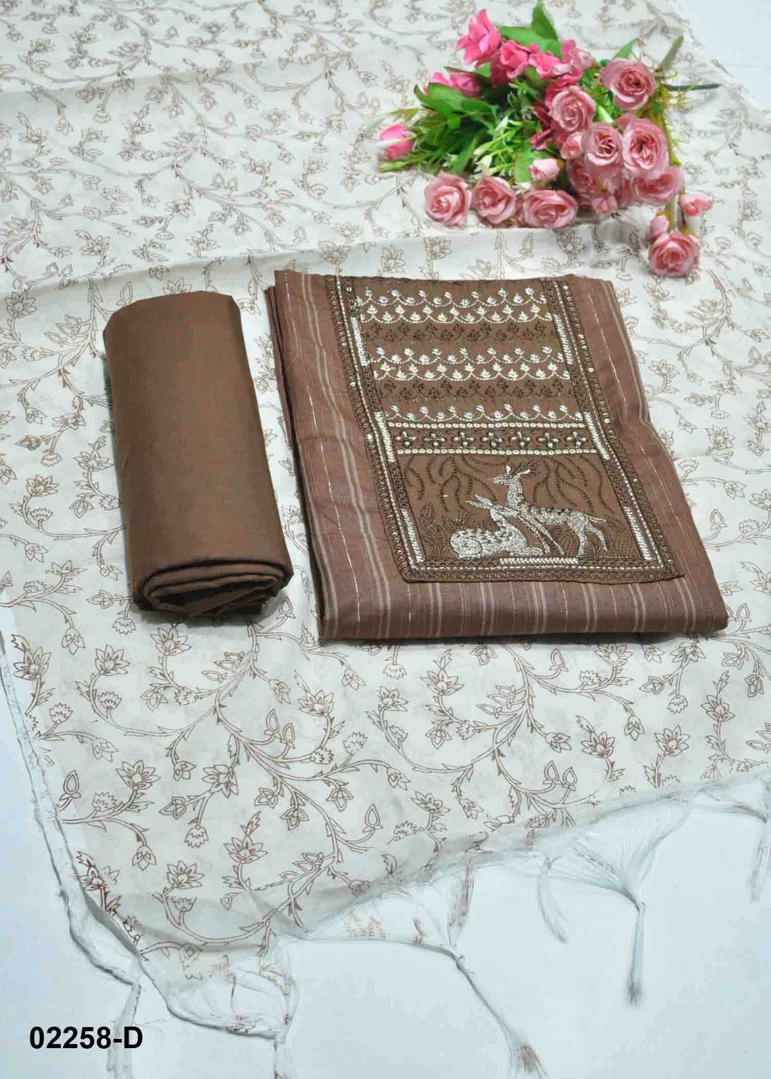 Vinusha - 02258-D Brown Color South Cotton Salwar Material CM1358267 (RR1D)