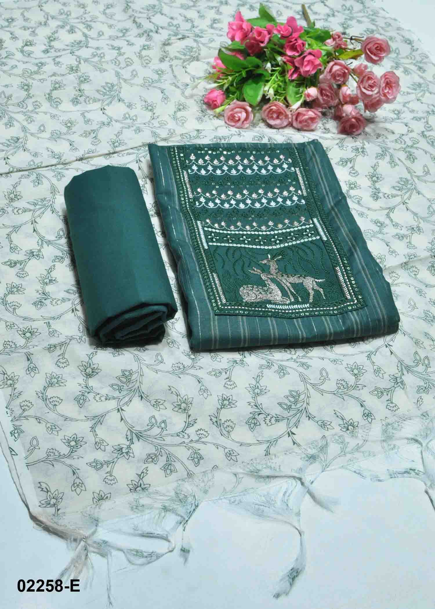 Vinusha - 02258-E Green Color South Cotton Salwar Material CM1358267 (RR1D)