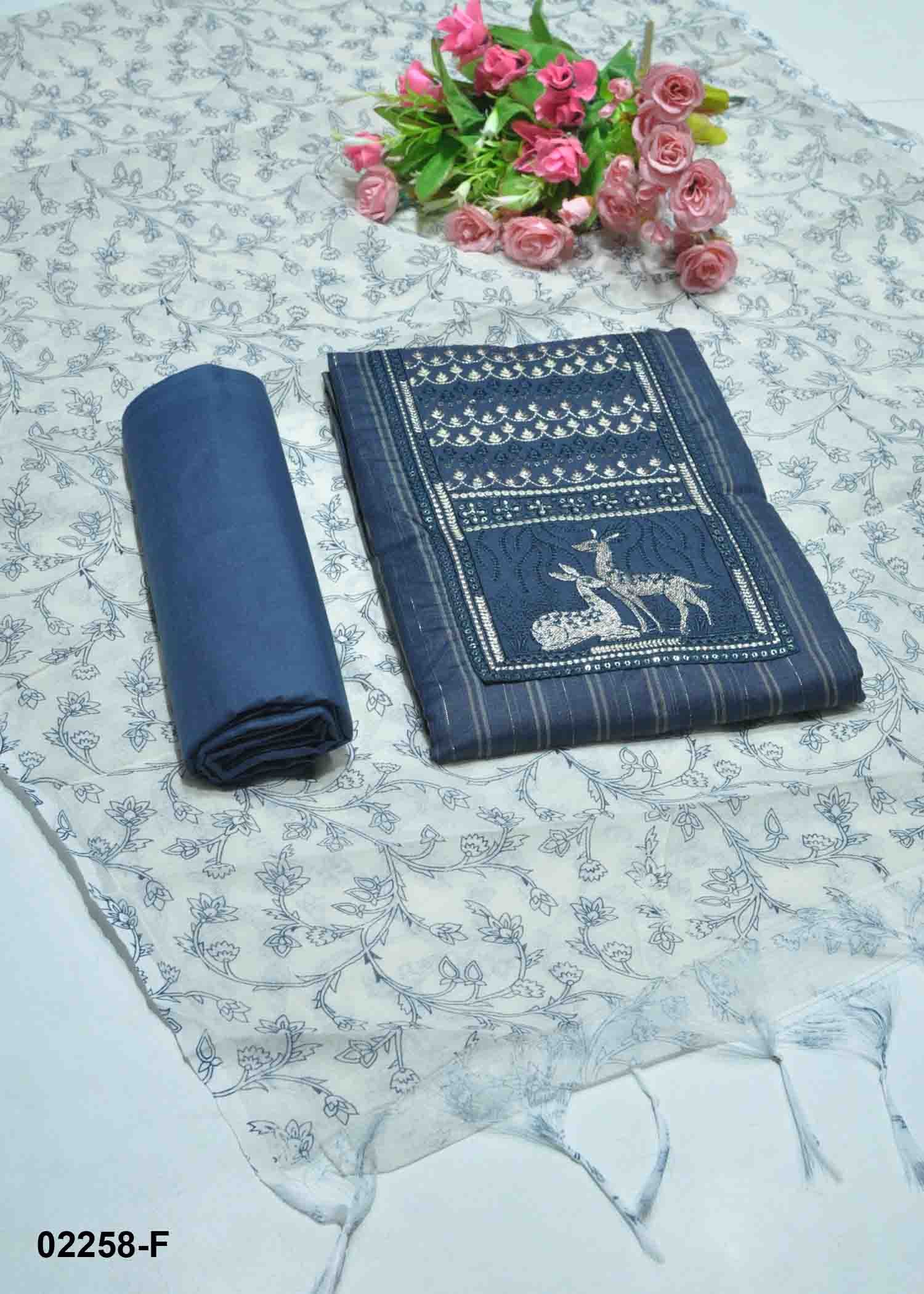 Vinusha - 02258-F Blue Color South Cotton Salwar Material CM1358267 (RR1D)