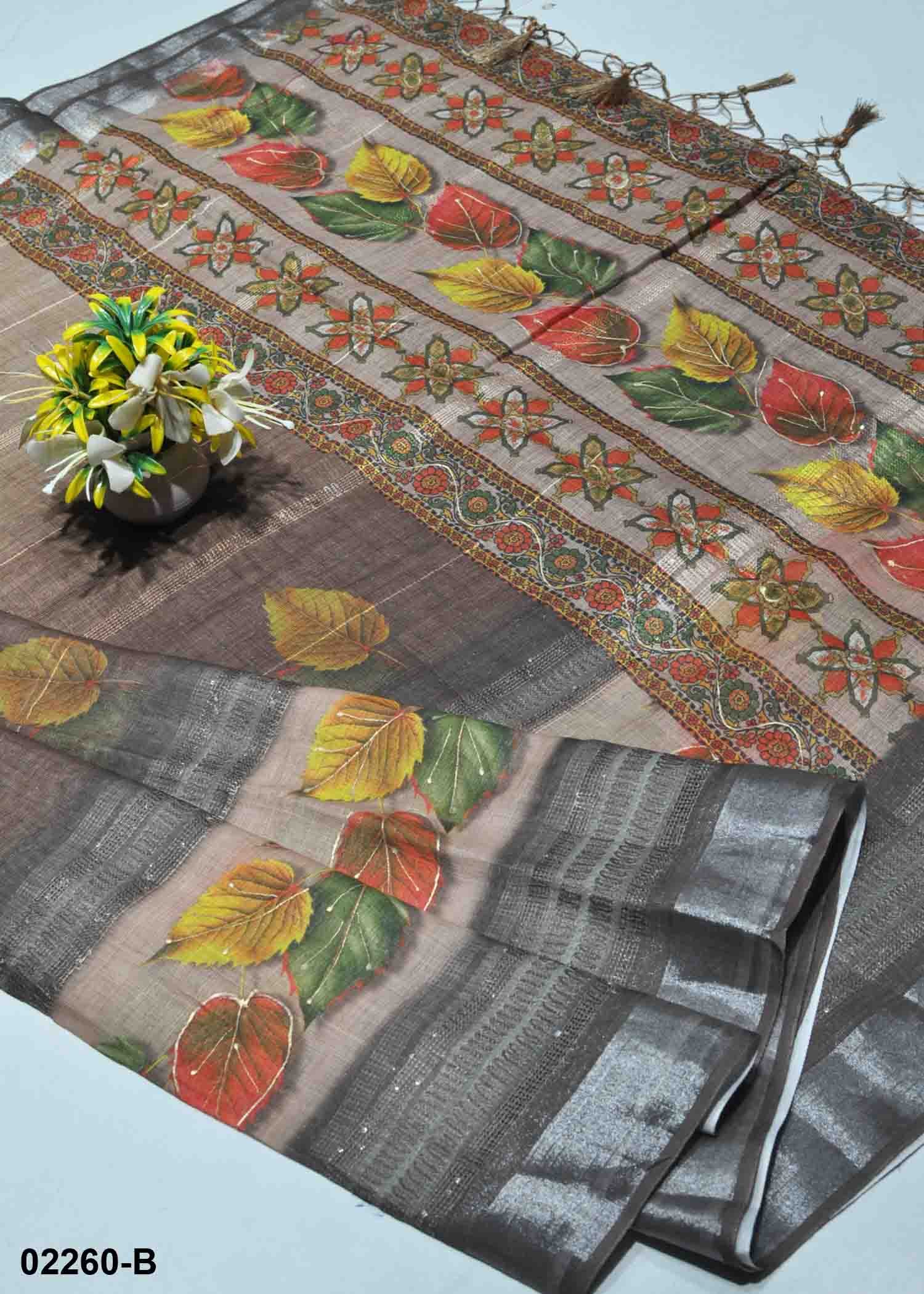 Vidhya -02259-B Brown Color Excellent Linen Cotton Saree CM1356059 (RR2D)