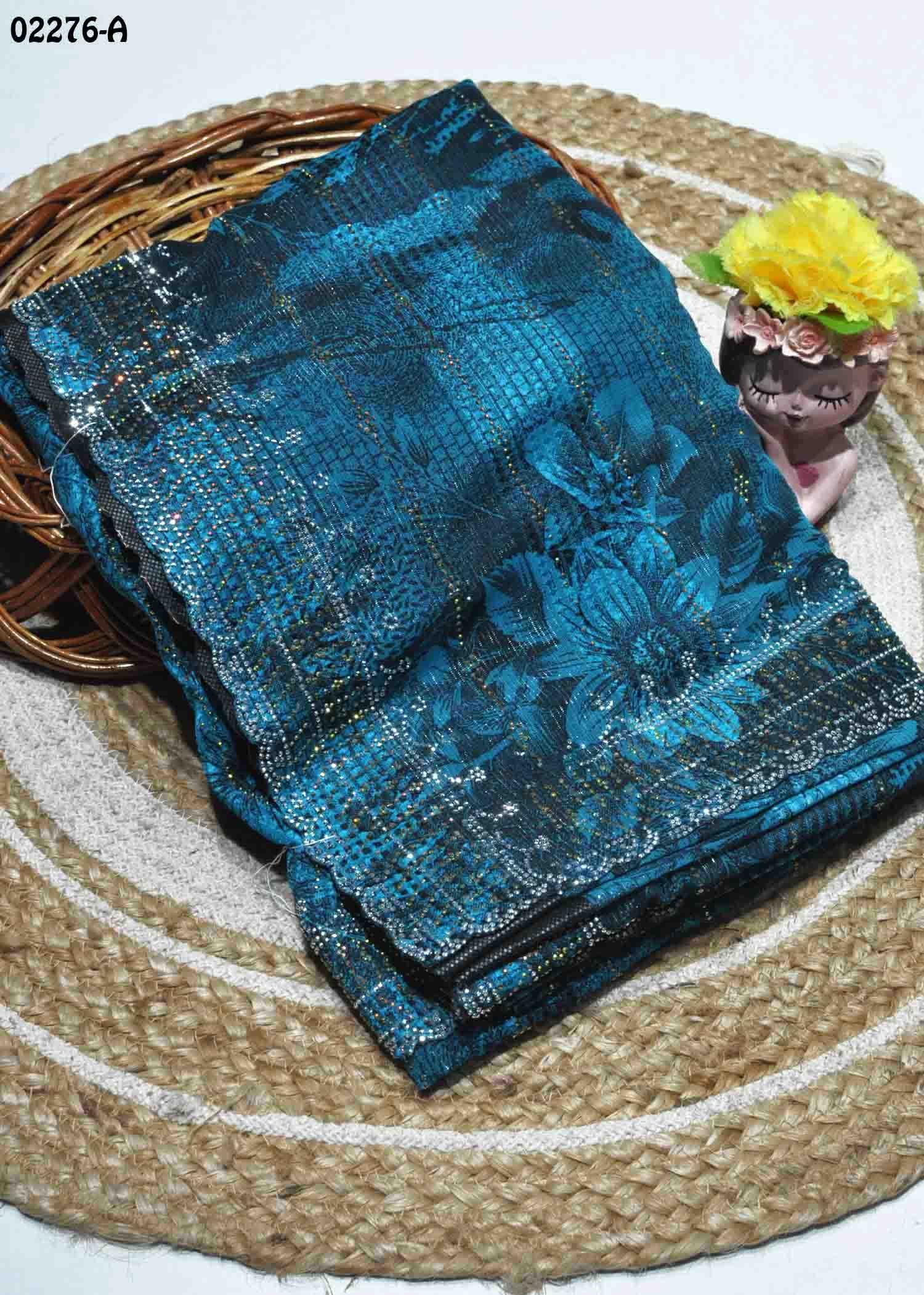 Saagarika - 02276-A PeacockBlue Color Designer Shimmer Chiffon Saree CM1362324 (RR10D)