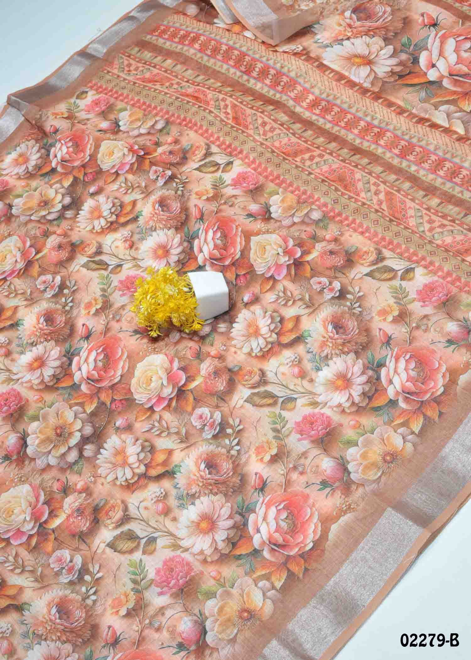 Sailaja - 02279-B PeruBrown Color Simply Linen Cotton Saree CM1356109 (RR7C)