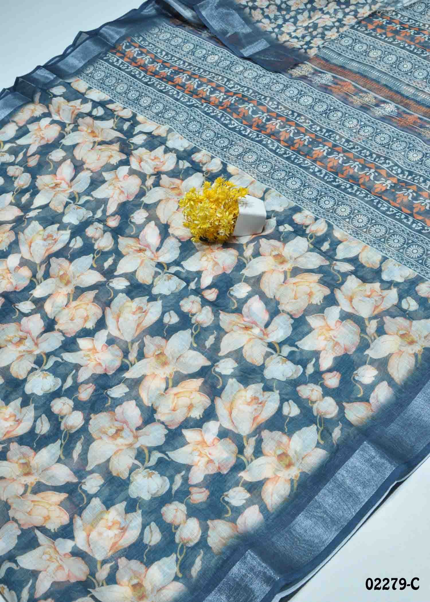 Sailaja - 02279-C Grey Color Simply Linen Cotton Saree CM1356109 (RR7C)